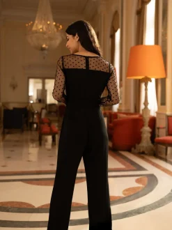 Yumi jumpsuit met stippen van stretch gaas