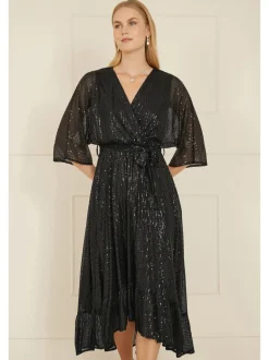 Yumi Midi wikkeljurk met kimono en pailletten
