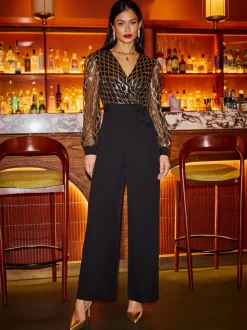 Yumi Sequin Wrap Over Jumpsuit