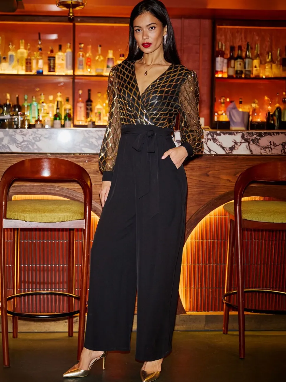 Yumi Sequin Wrap Over Jumpsuit
