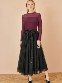 Yumi Sparkle Mesh Tulle Skirt With Satin Bow