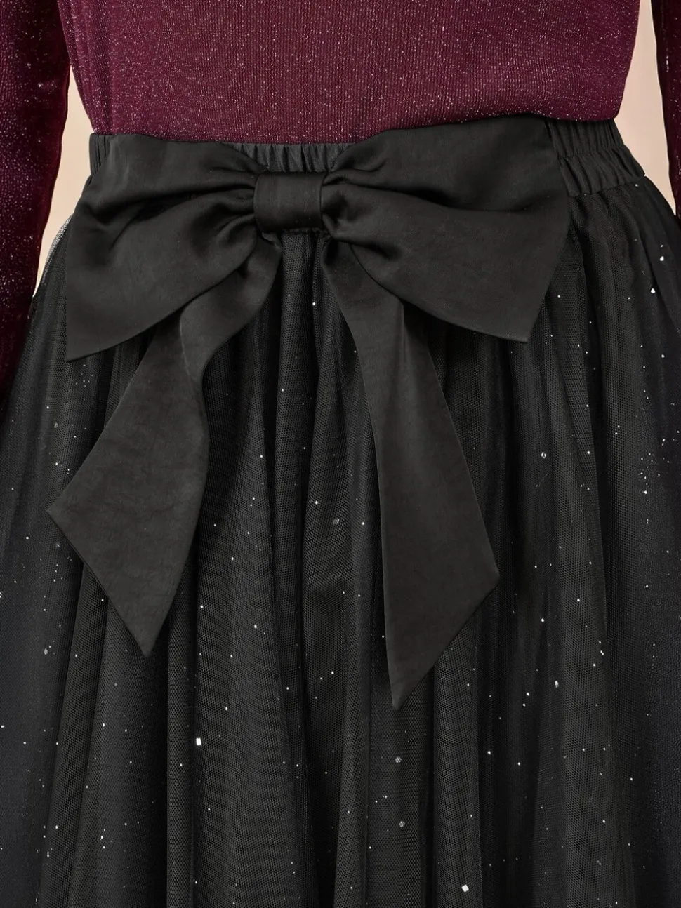Yumi Sparkle Mesh Tulle Skirt With Satin Bow
