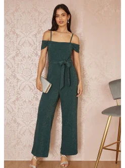 Yumi stretchy Bardot-jumpsuit met glitters