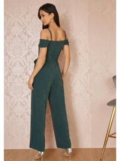 Yumi stretchy Bardot-jumpsuit met glitters
