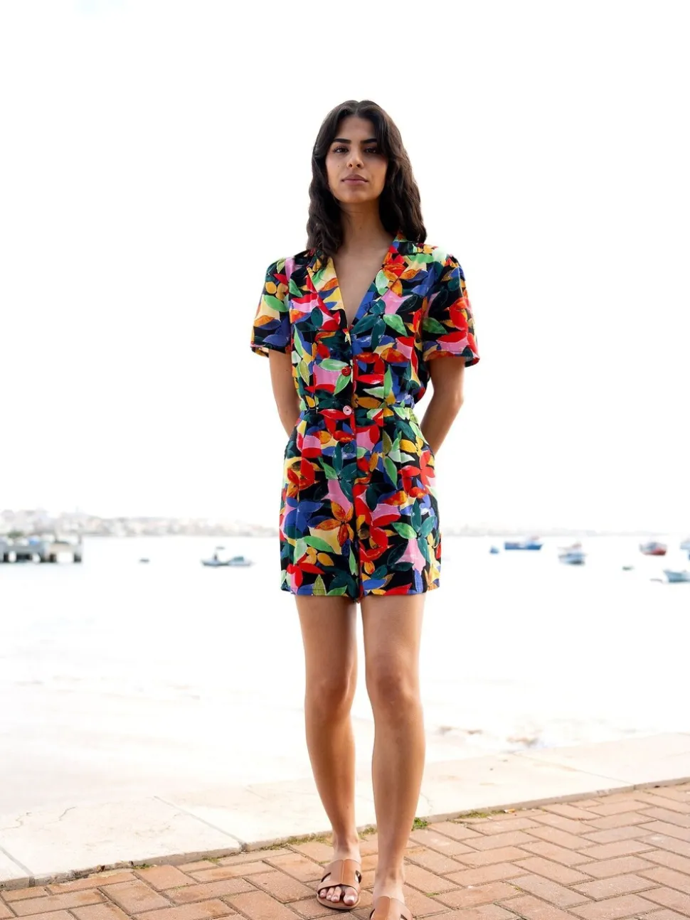 Yumi Tropical Leaf Print Playsuit