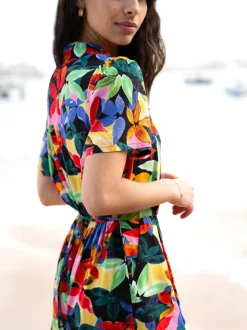 Yumi Tropical Leaf Print Playsuit