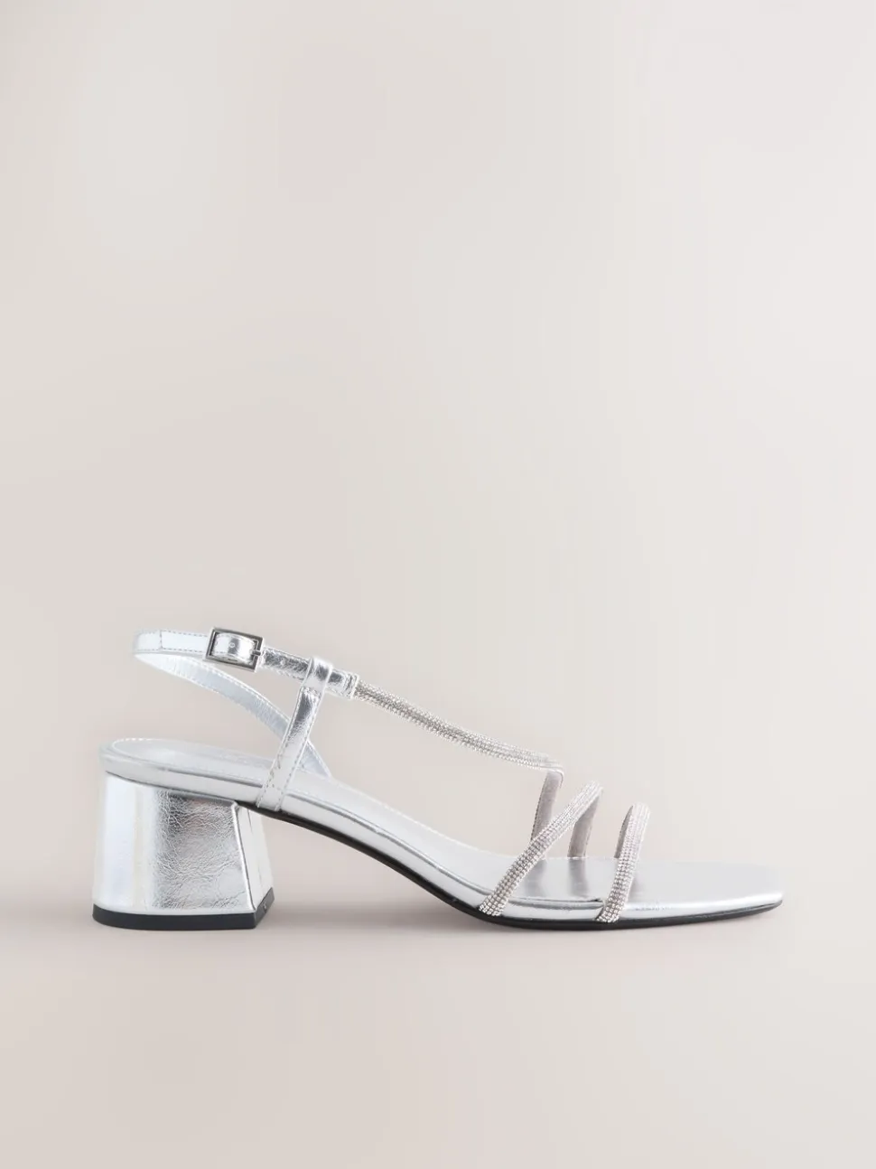 Zilver - Forever Comfort Square Toe Jewelled Strappy Block Heeled Sandals