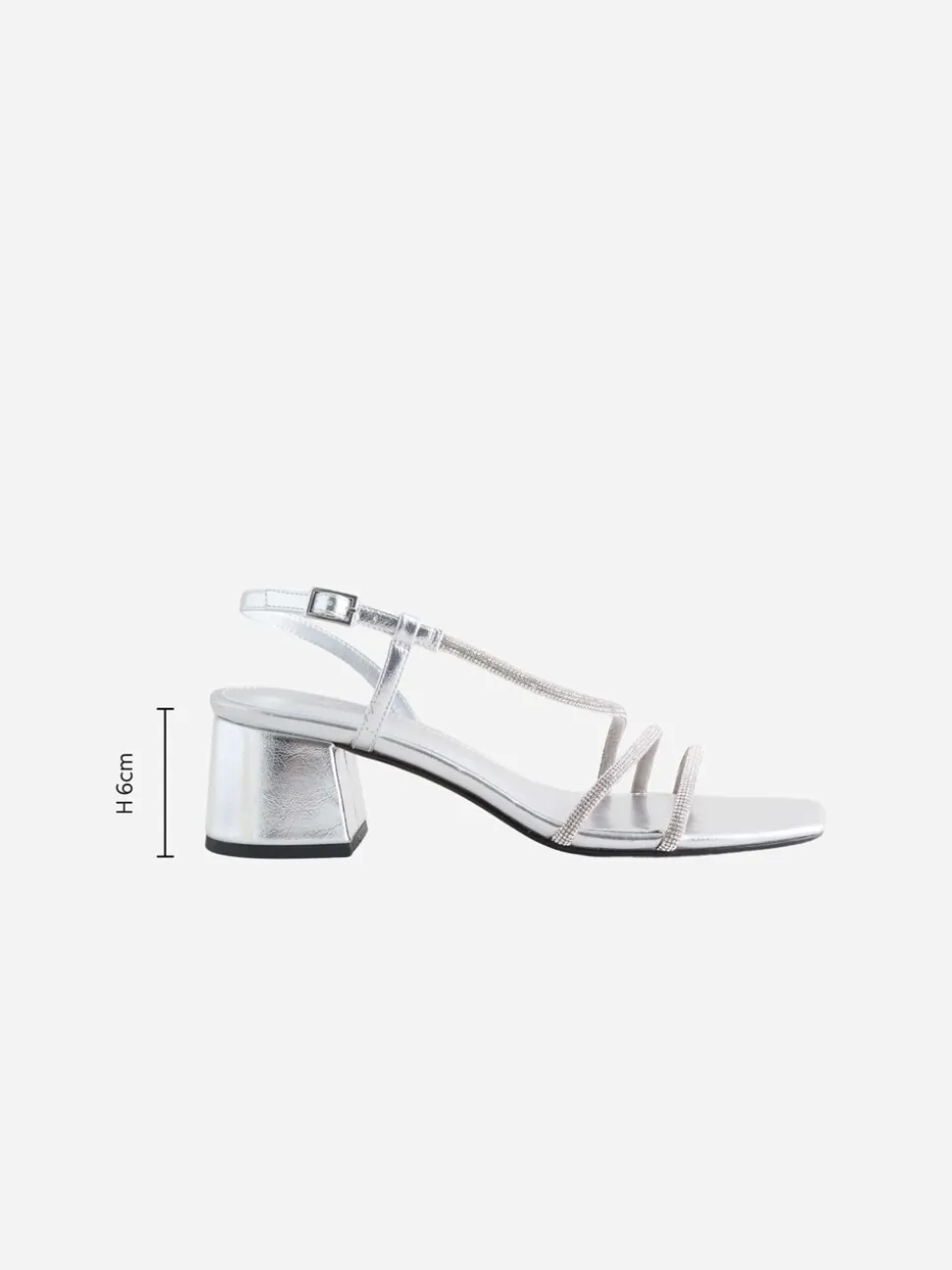 Zilver - Forever Comfort Square Toe Jewelled Strappy Block Heeled Sandals