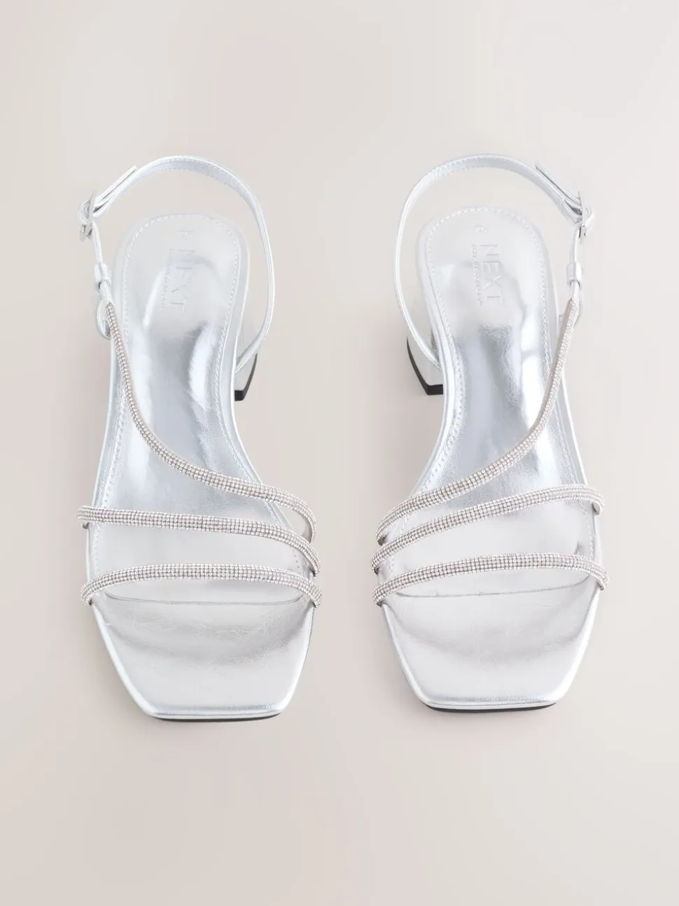 Zilver - Forever Comfort Square Toe Jewelled Strappy Block Heeled Sandals