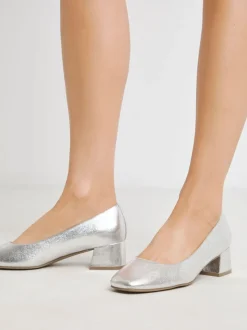 Zilver - Heavenly Soles By JD Williams Low Block Heels Court Shoes