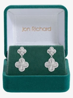 Zilver - Jon Richard Rhodium Plated and Diamond Clover Double Drop Earrings
