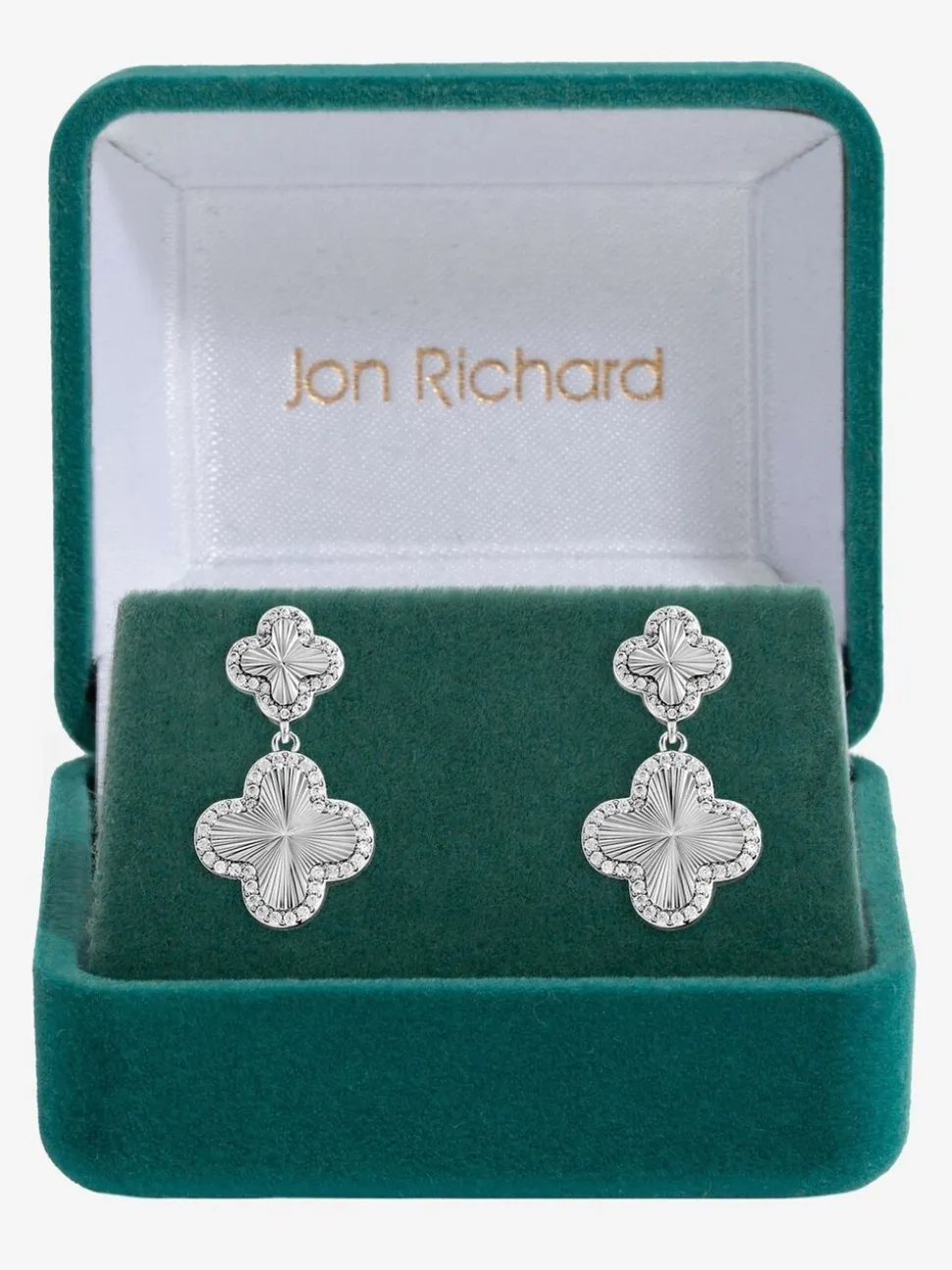 Zilver - Jon Richard Rhodium Plated and Diamond Clover Double Drop Earrings