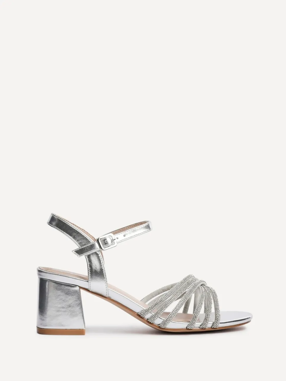 Zilver - Linzi Gracie Diamante Front Strap Low Block Sandals