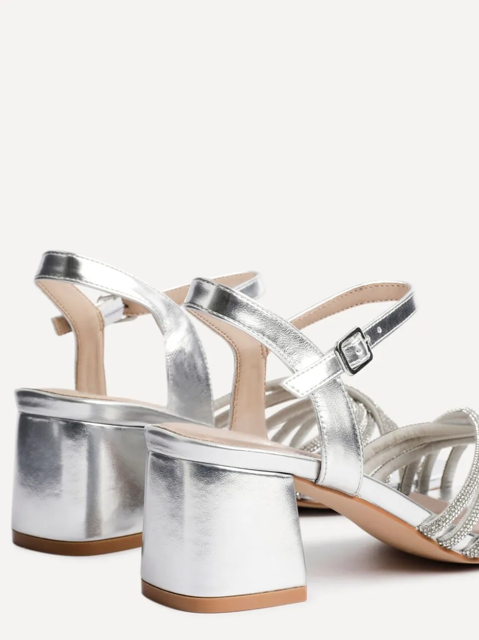Zilver - Linzi Gracie Diamante Front Strap Low Block Sandals