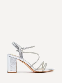 Zilver - Linzi Kira sandalen met bandjes met stras en blokhak