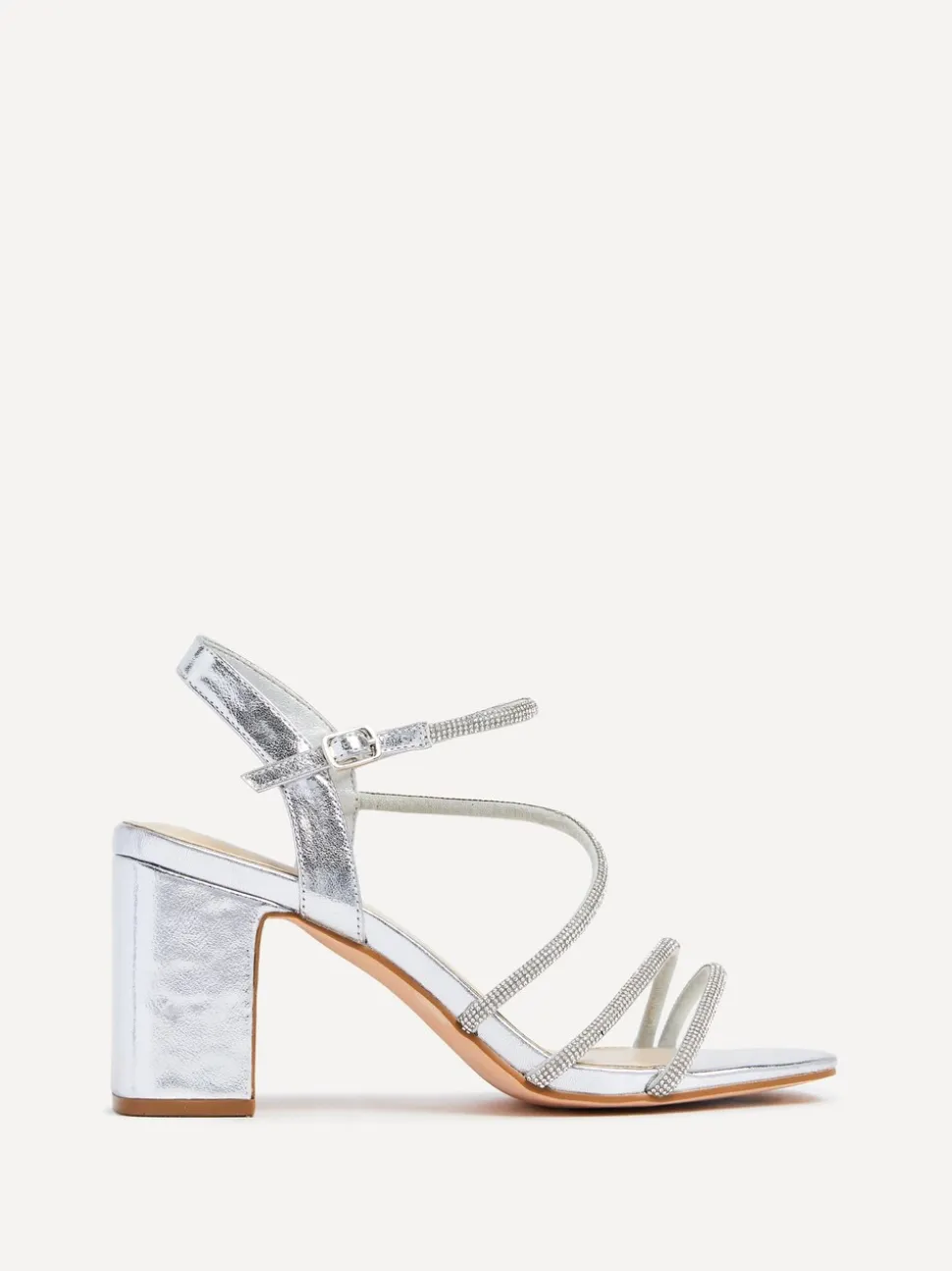 Zilver - Linzi Kira sandalen met bandjes met stras en blokhak