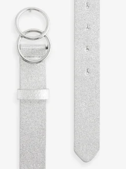 Zilver - Normale riem met glinsterende gesp met dubbele cirkel