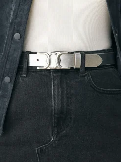 Zilver - Reguliere leren riem met opvallende gesp