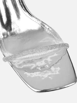 Zilver - Simmi London Ciel Diamante Low Block Heeled Sandals