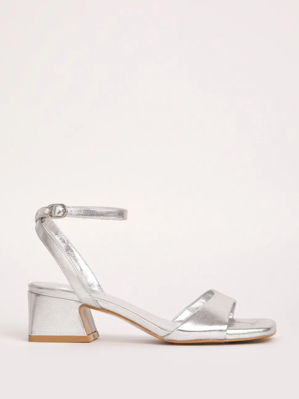 Zilver - Simply Be Barely There on Low Block Heels in Extra Wide Fit