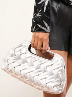 Zilver - Weave Grab Handle Clutch Bag