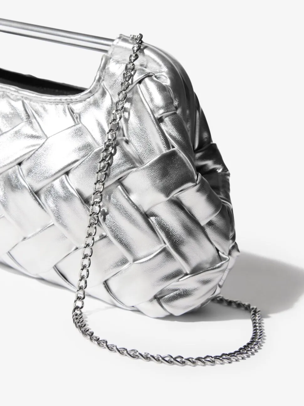 Zilver - Weave Grab Handle Clutch Bag