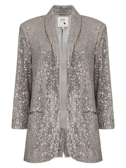 Zilver - Yumi - Blazer met lovertjes en zakken