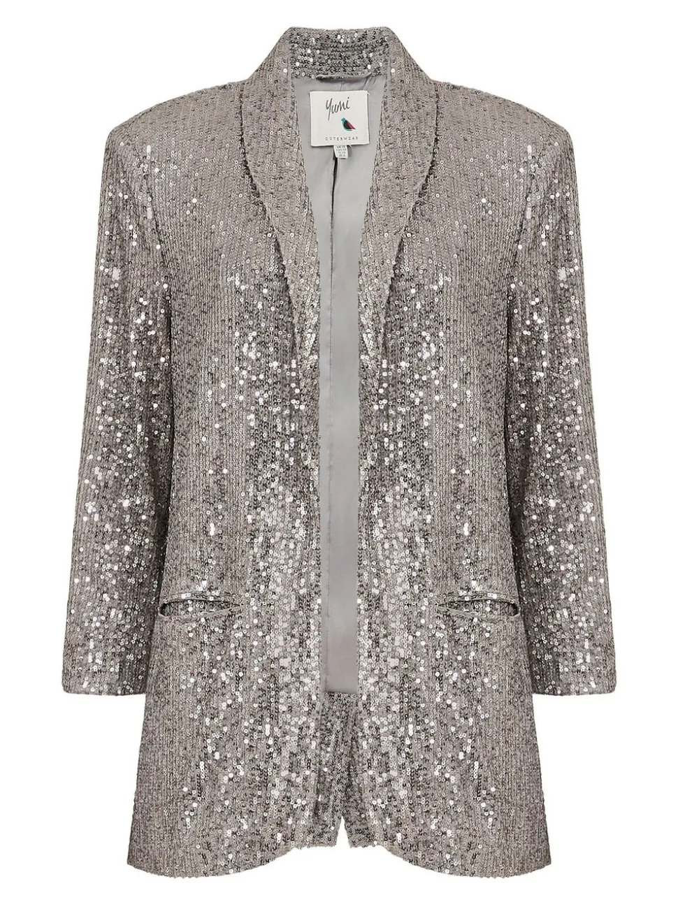 Zilver - Yumi - Blazer met lovertjes en zakken