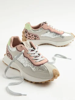 Zilverglitter - Love & Roses - Retro comfortabele joggingsneakers van gemengd materiaal