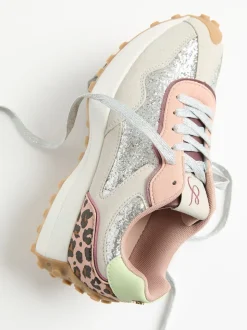 Zilverglitter - Love & Roses - Retro comfortabele joggingsneakers van gemengd materiaal