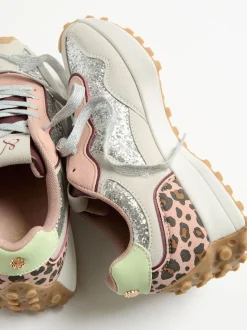 Zilverglitter - Love & Roses - Retro comfortabele joggingsneakers van gemengd materiaal