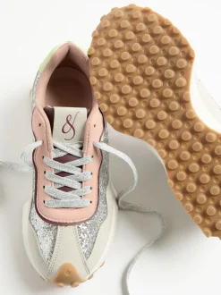 Zilverglitter - Love & Roses - Retro comfortabele joggingsneakers van gemengd materiaal