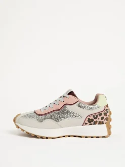 Zilverglitter - Love & Roses - Retro comfortabele joggingsneakers van gemengd materiaal