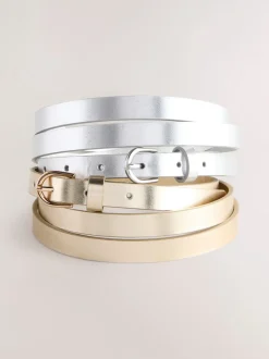 zilver/goud - PU Skinny Riemen 2 Pakket