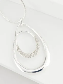 Zilverkleurig - Ketting met ovale gedraaide hanger