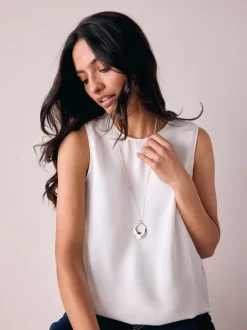Zilverkleurig - Open Circle Drop Long Necklace