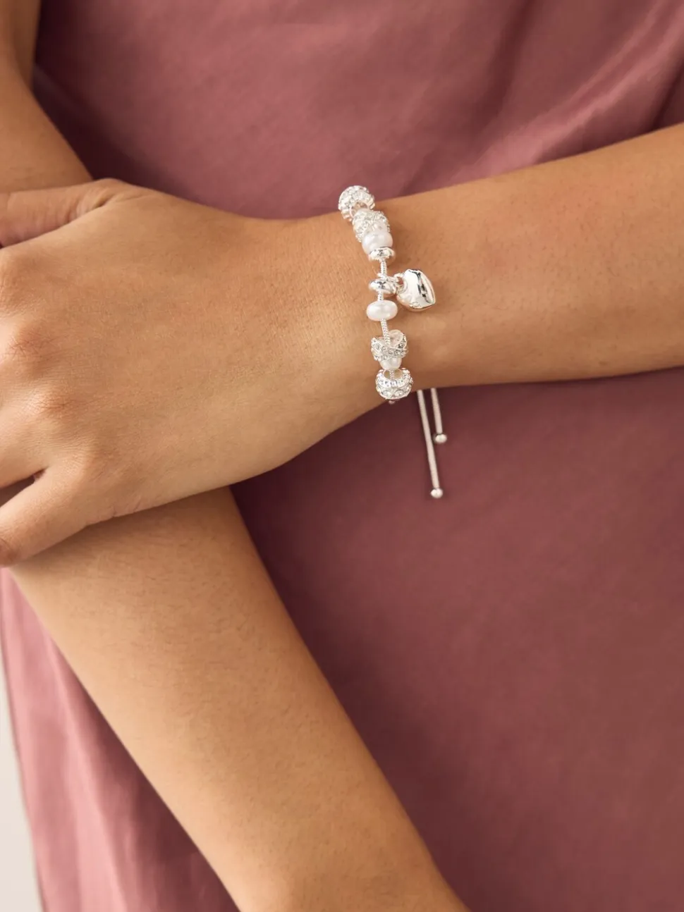 Zilverkleurig - Pearl Effect Popcorn Beaded Pully Bracelet