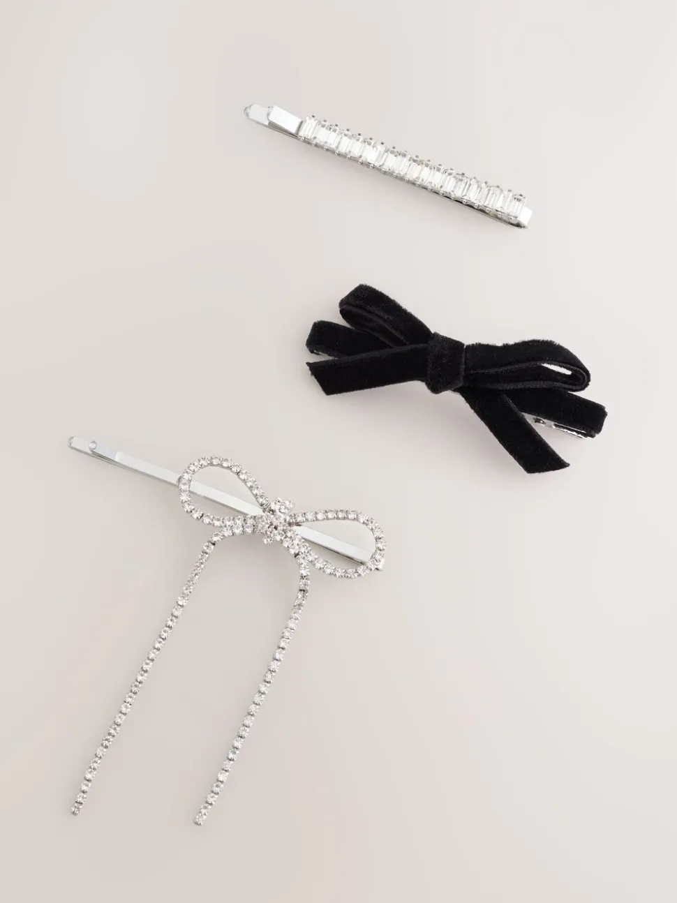 Zilverkleurig - Sparkle Bow Hair Slides 3 Pack