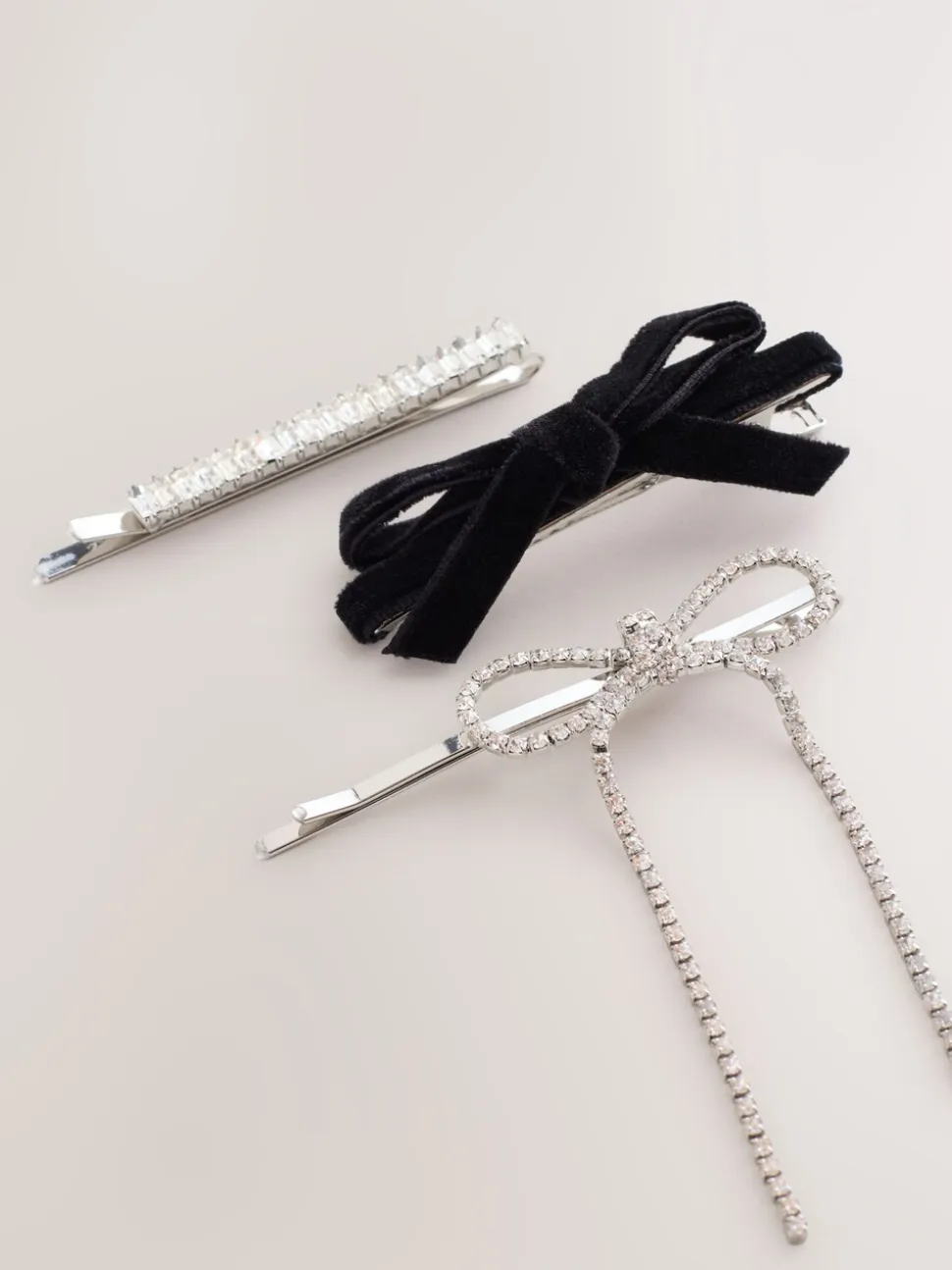 Zilverkleurig - Sparkle Bow Hair Slides 3 Pack
