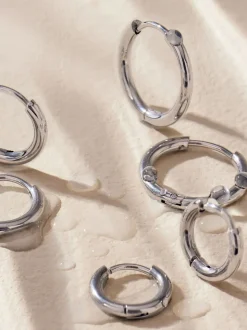 Zilverkleurig - Stainless Steel Graduated Huggie Hoop Earrings 3 Pack