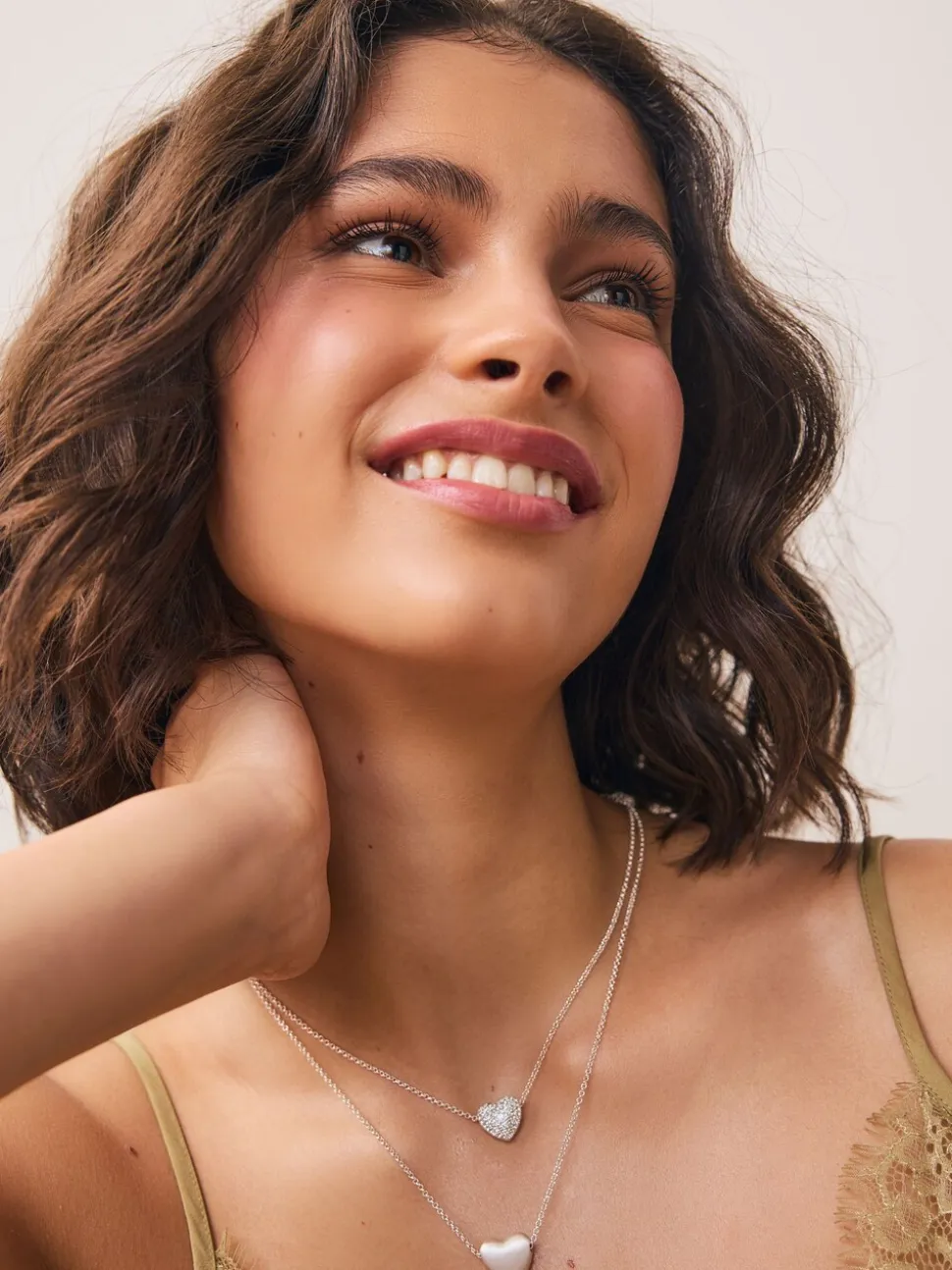 Zilverkleurig - Two Row Pavé Heart Necklace