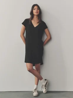 Zwart - 100% katoenen mini-jurk met V-hals en kapmouwtjes