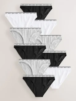 Zwart - 10 Katoenen slipjes met logotailleband