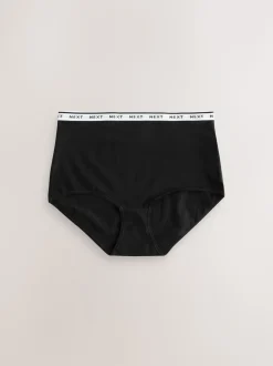 Zwart - 7 Katoenen slipjes met logotailleband