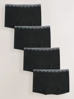 Zwart - 4 Katoenen slipjes met logotailleband