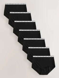 Zwart - 7 Katoenen slipjes met logotailleband