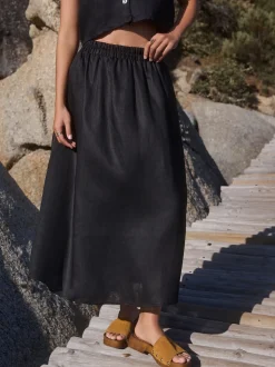 Zwart - 100% linnen midirok
