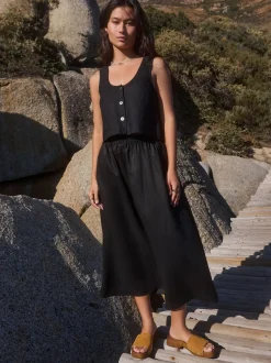 Zwart - 100% linnen midirok