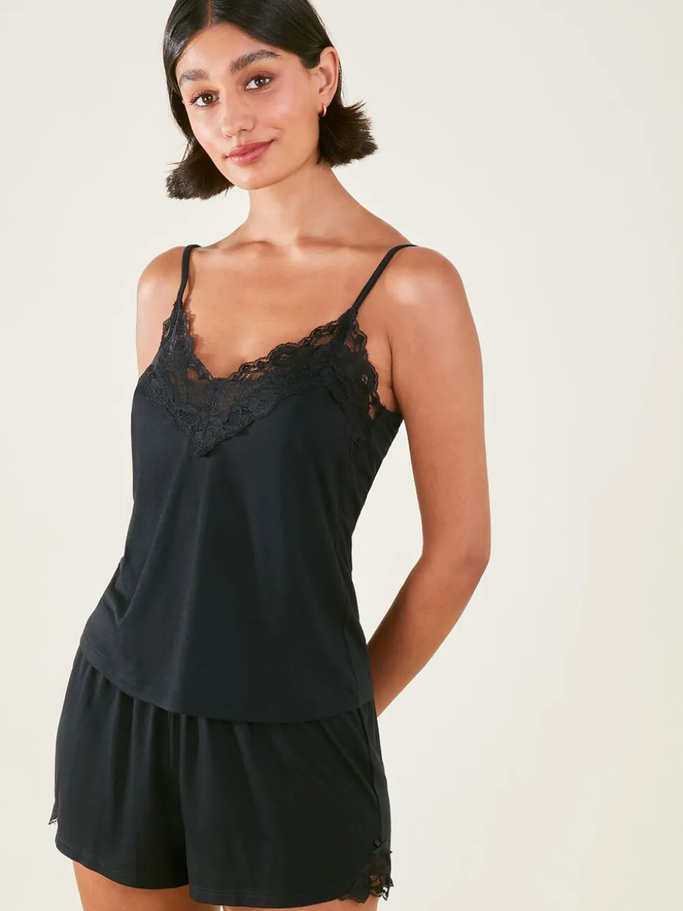 Zwart - Accessorize - Korte pyjama met kanten randje
