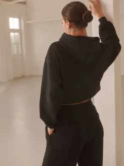 Zwart - Actieve cropped hoodie